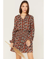 Rock & Roll Denim Women's Ditsy Floral Print Long Sleeve Mini Dress