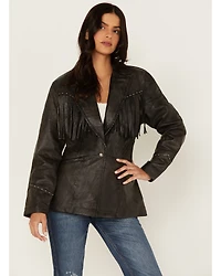 Cripple Creek Women's Antique Studded Fringe Lamb Nappa Snap Blazer