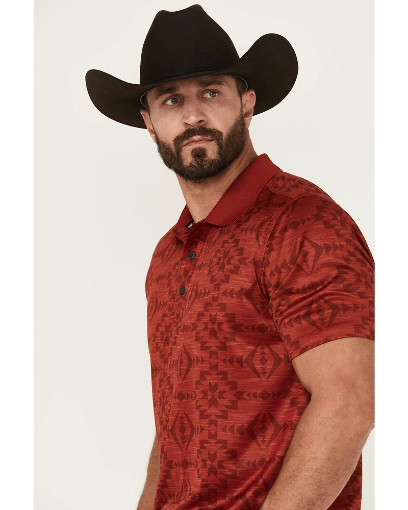 RANK 45® Men's Stock Tonal Southwestern Print Short Sleeve Button-Down Polo Shirt