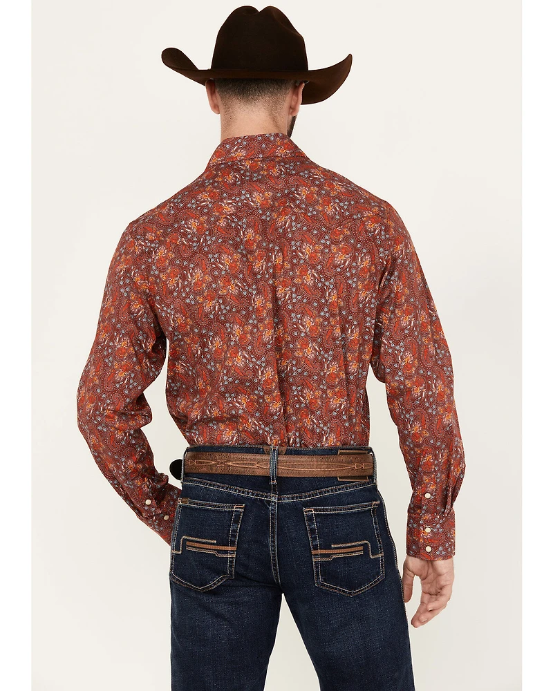 Rock & Roll Denim Men's Paisley Print Long Sleeve Snap Stretch Western Shirt