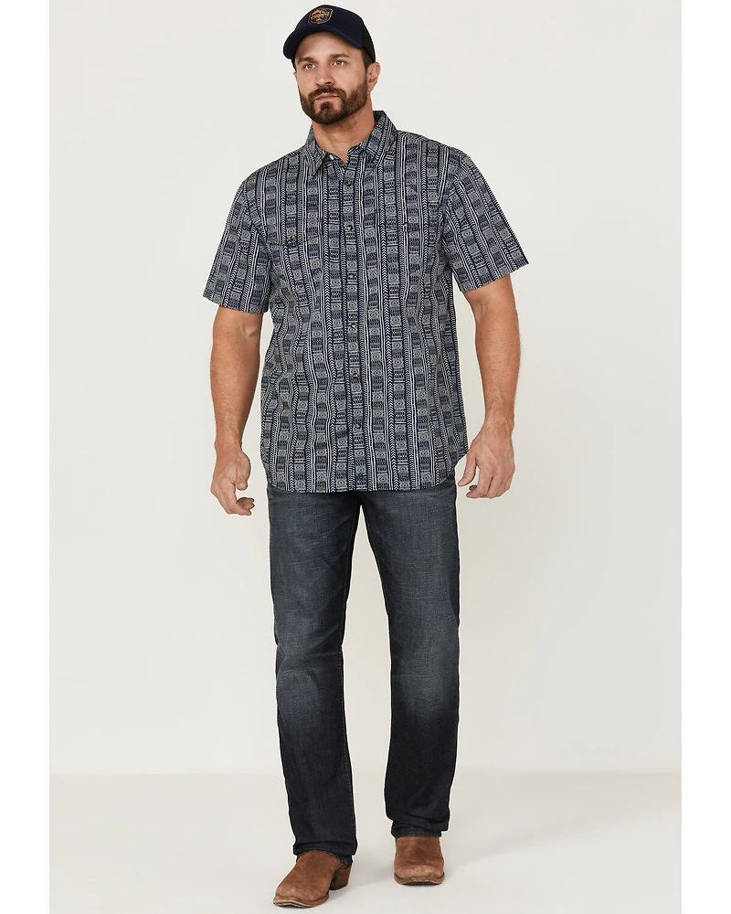 Moonshine Spirit Men's Tikki Pole Southwestern Stripe Short Sleeve Snap Western Shirt