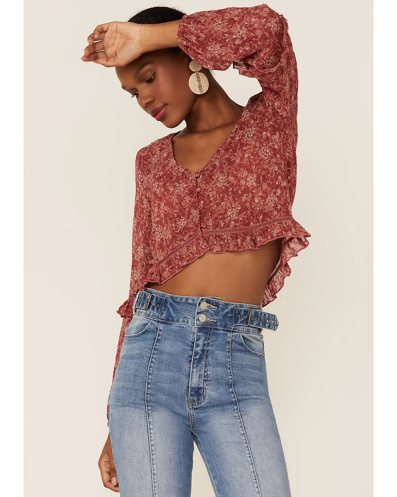 En Crème Women's Floral Ruffle Hem Blouse