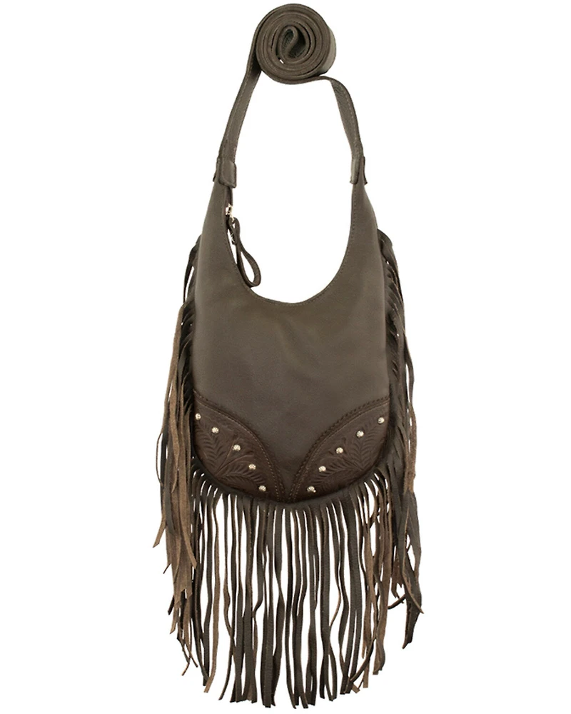 American West Women's Studded Fringe Crossbody Bag