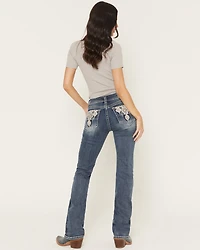 Grace LA Women's Medium Wash Mid Rise Embellished 32" Bootcut Stretch Denim Jeans