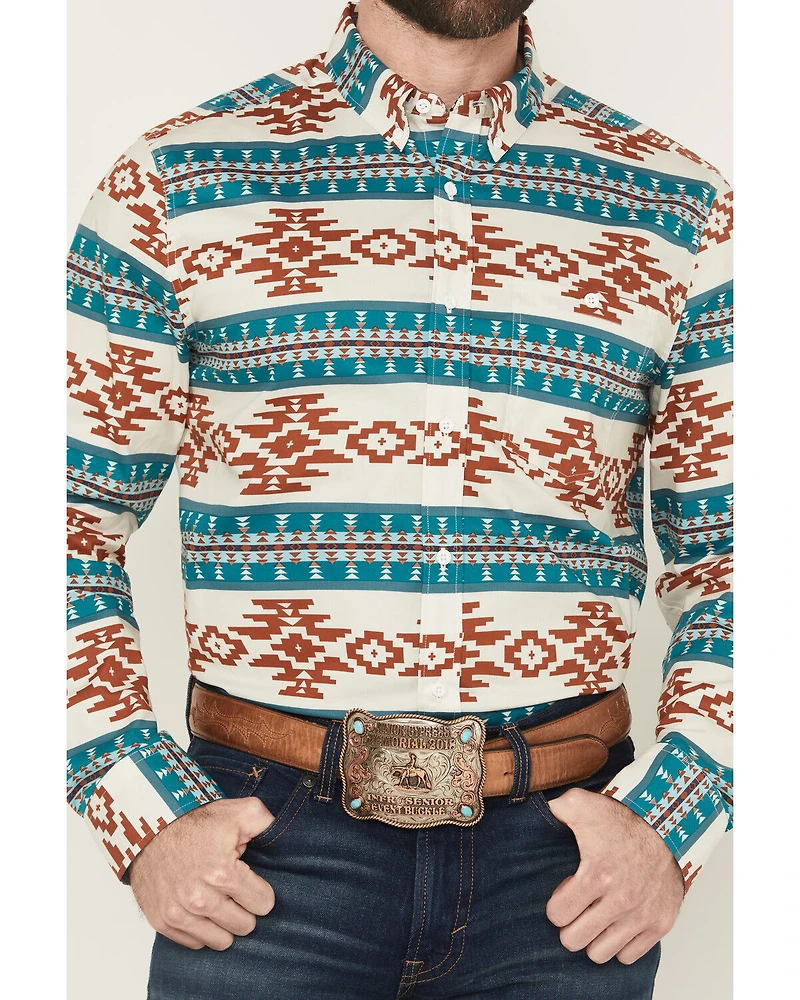 RANK 45® Men's Hansan Southwestern Striped Long Sleeve Button-Down Stretch Western Shirt