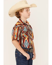 Rock & Roll Denim Boys' Southwestern Print Short Sleeve Snap Stretch Western Shirt