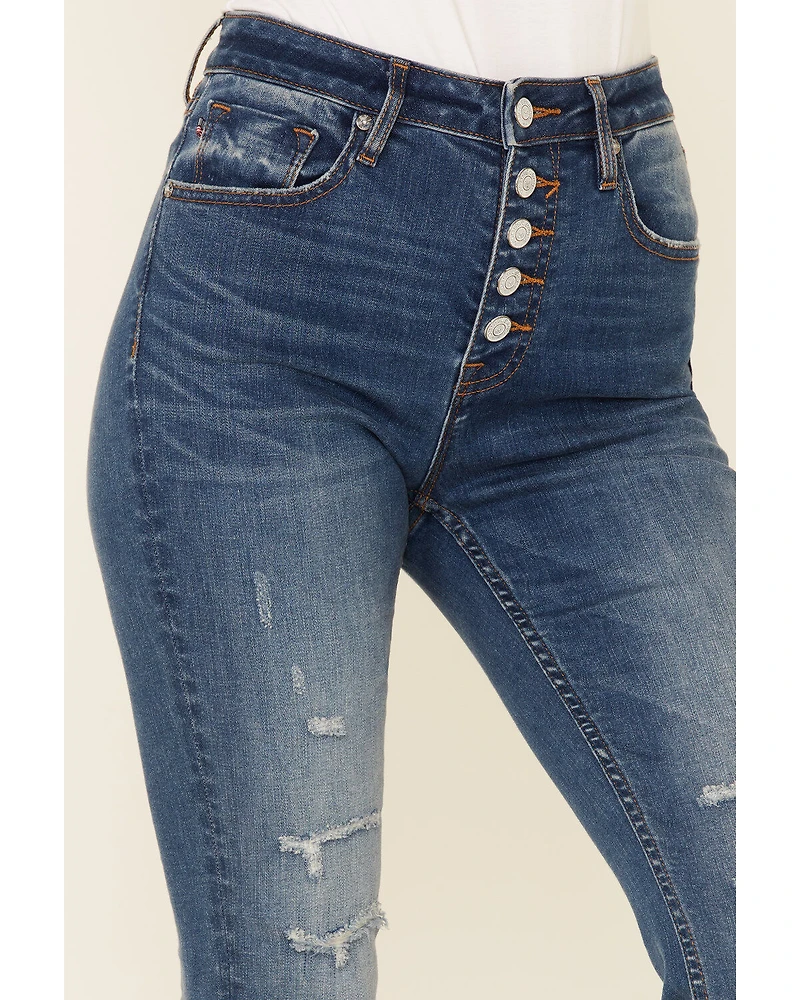 VIGOSS Women's High Rise Button Front Gwen Cropped Flare Jeans