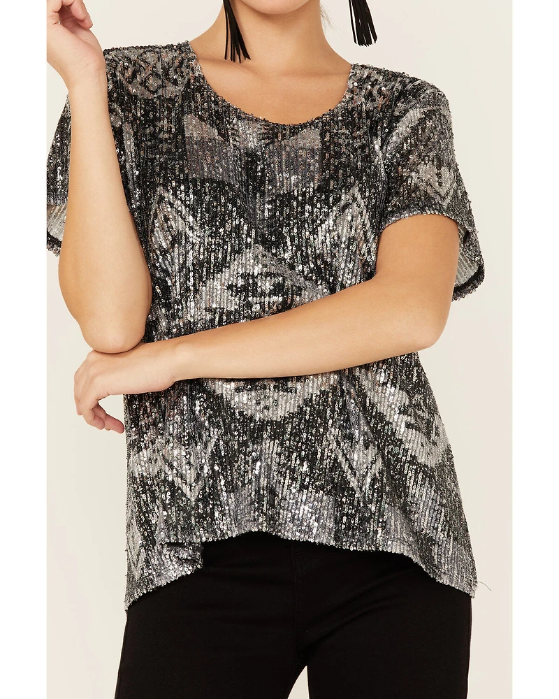 Tasha Polizzi Women's Sequins Starla Short Sleeve Top
