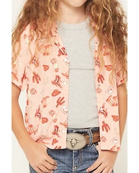 Wrangler Girls' Conversation Print Short Sleeve Snap Western Shirt