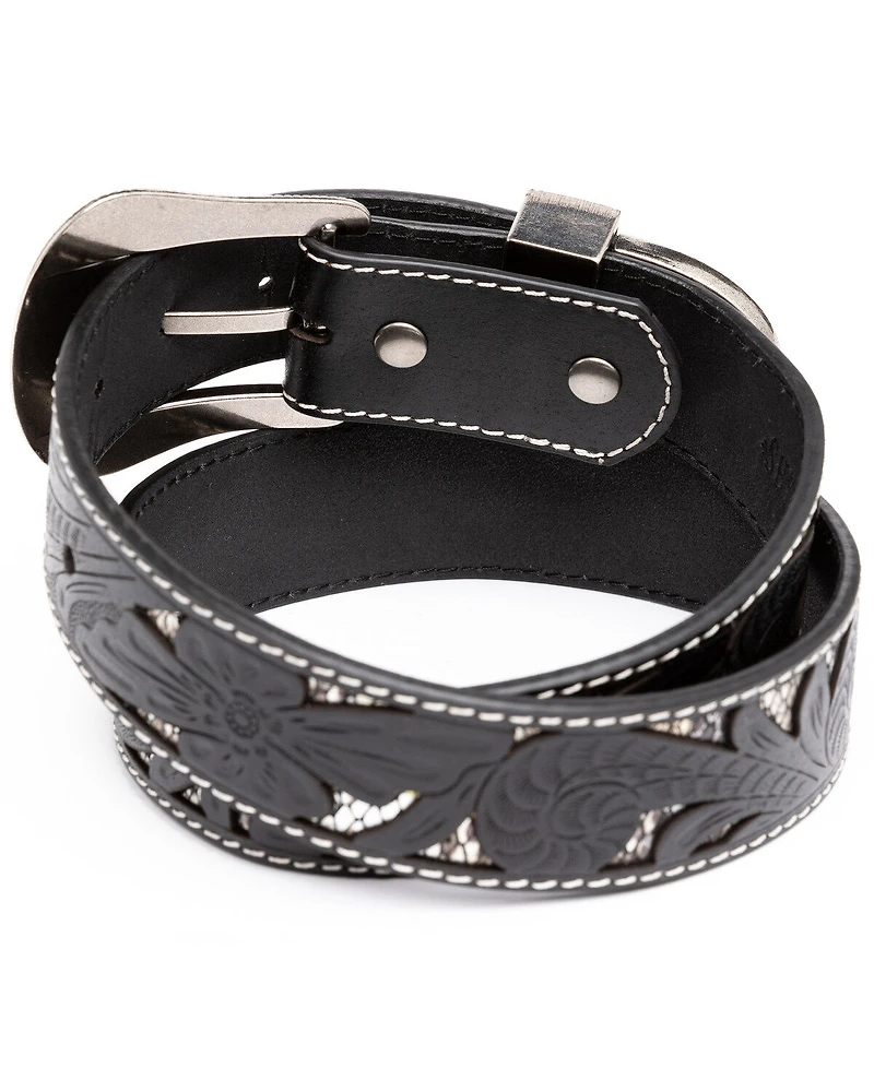 Shyanne Women's Tooled Floral Cut Out Underlay Western Belt