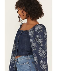 Wrangler Retro Women's Floral Tapestry Sleeve Denim Blouse