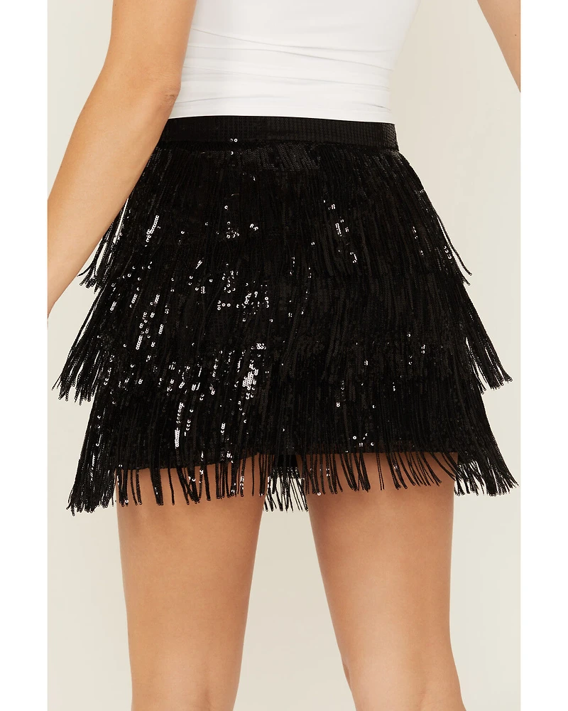 Blue B Women's Metallic Fringe Mini Skirt