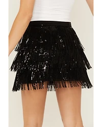 Blue B Women's Metallic Fringe Mini Skirt