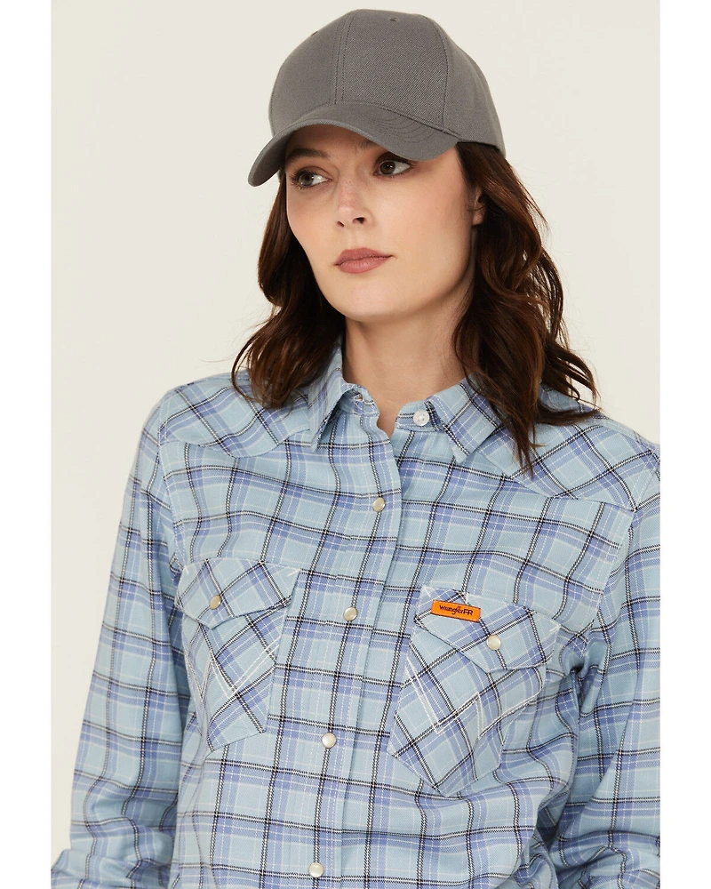 Wrangler Women's FR Riverside Plaid Print Long Sleeve Snap Work Shirt - Plus