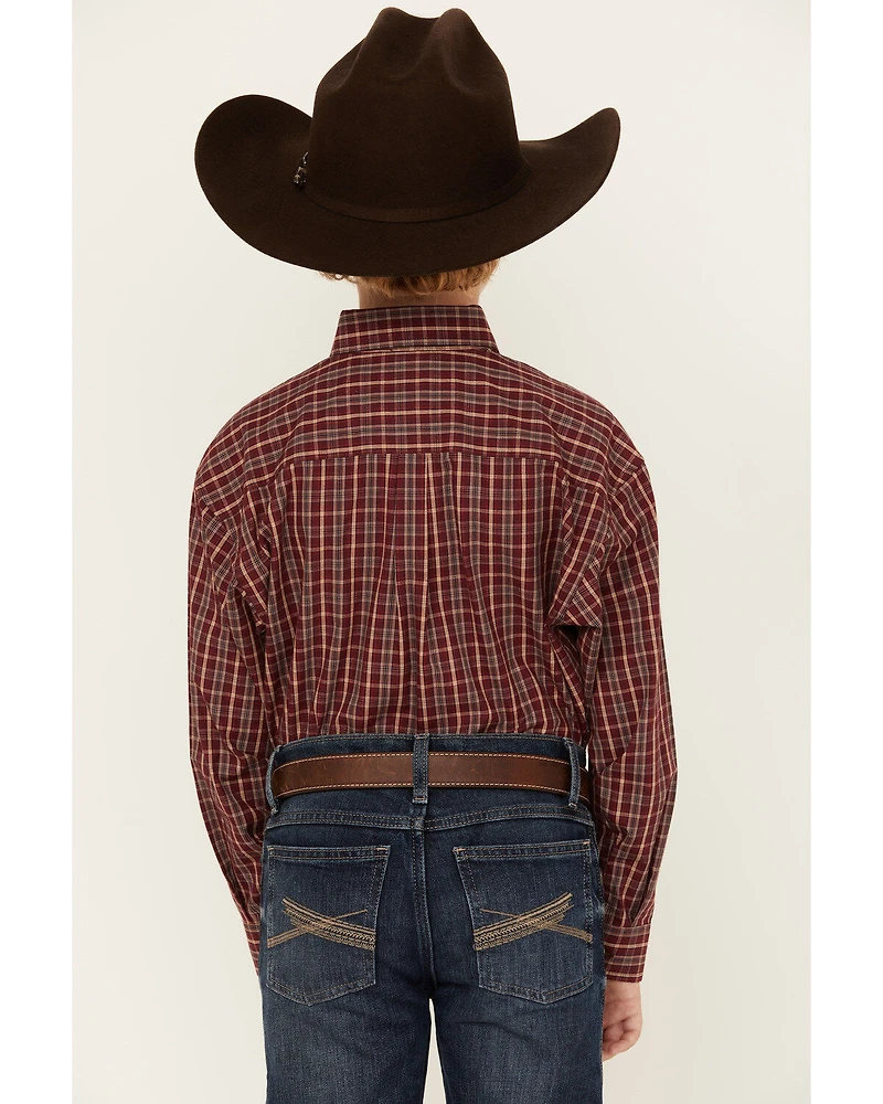 Panhandle Select Boys' Plaid Print Long Sleeve Button-Down Western Shirt