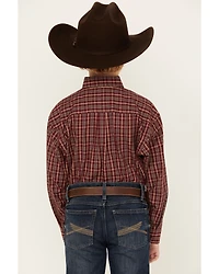 Panhandle Select Boys' Plaid Print Long Sleeve Button-Down Western Shirt