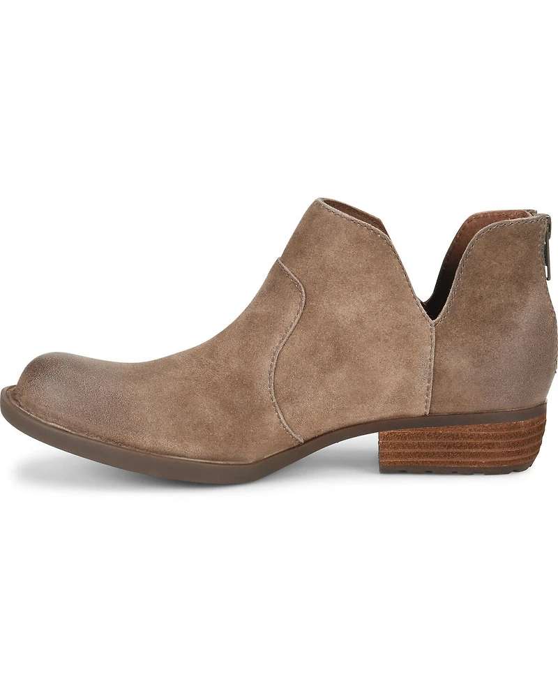 Born Women's Distressed Taupe Kerri Full-Grain Fashion Bootie - Round Toe