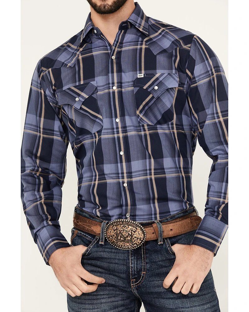Ely Walker Men's Plaid Print Long Sleeve Snap Western Shirt