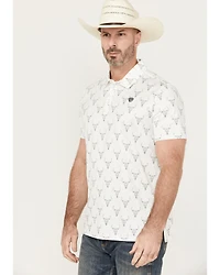 Rock & Roll Denim Men's Longhorn Print Short Sleeve Button-Down Polo