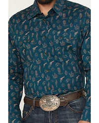 Rock & Roll Denim Men's Cowboy Print Long Sleeve Snap Stretch Western Shirt