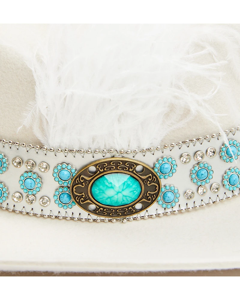 Shyanne Women's Beaded and Feather Embellished Felt Cowboy Hat