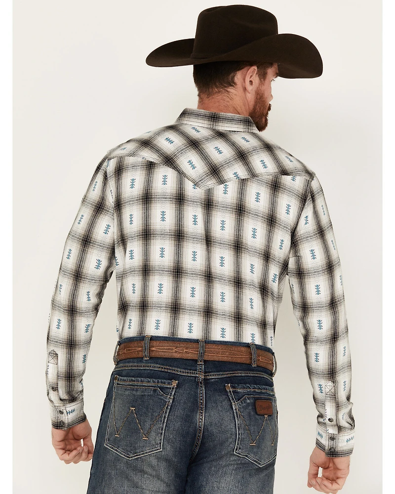 Moonshine Spirit Men's Southwestern Plaid Print Long Sleeve Snap Flannel Shirt