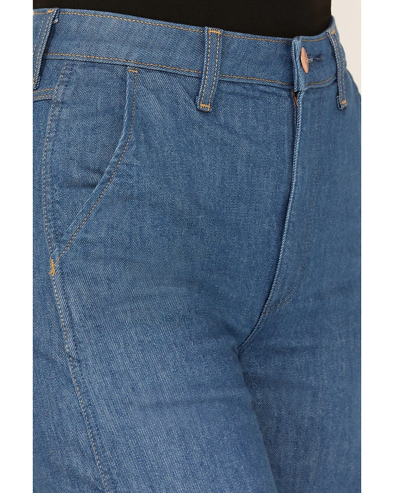 Wrangler Women's Medium Wash Original Rinse High Rise Trouser Stretch Denim Jeans