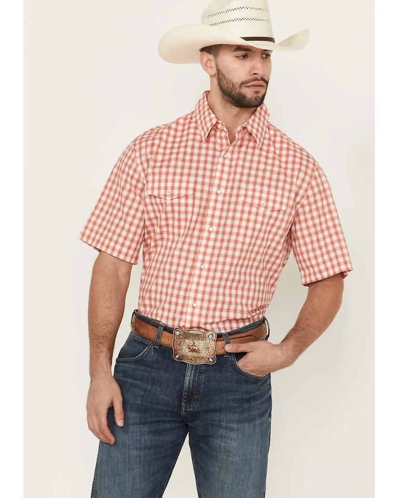 Wrangler Men's Plaid Print Short Sleeve Pearl Snap Western Shirt - Big