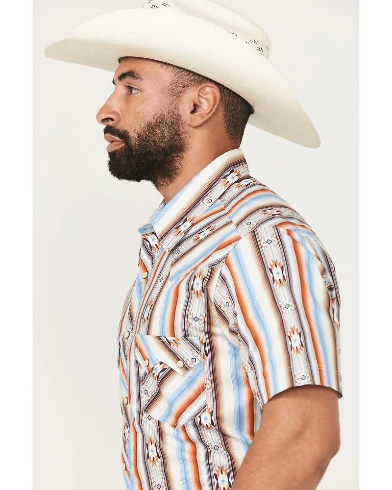 Rock & Roll Denim Men's Southwestern Striped Print Short Sleeve Snap Stretch Western Shirt