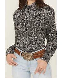 Cowgirl Hardware Women's Scroll Print Long Sleeve Snap Stretch Western Shirt