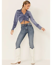Lush Women's Satin Cinch Front Blouse