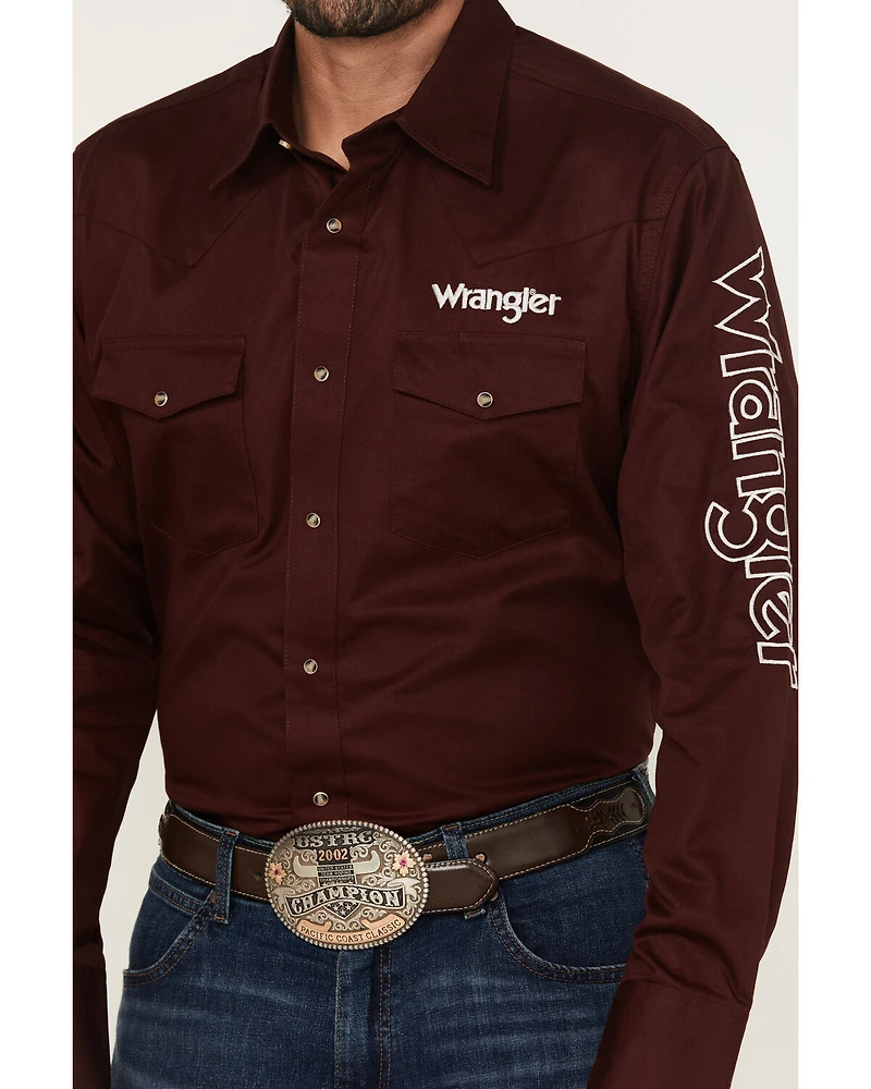 Wrangler Men's Logo Solid Long Sleeve Snap Western Shirt