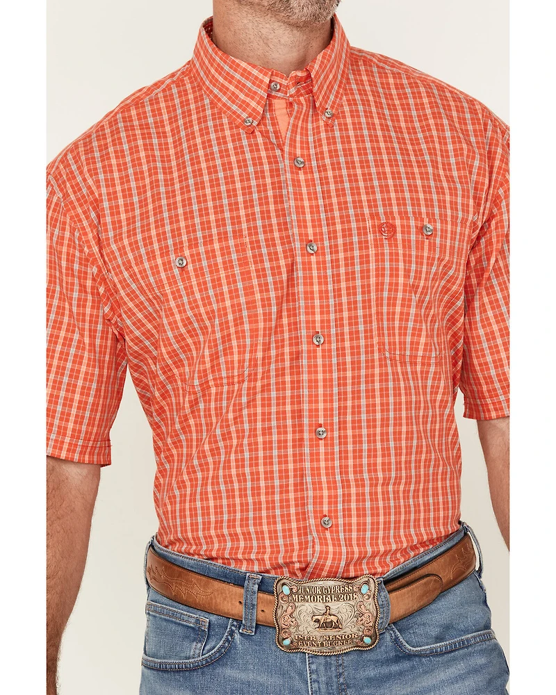 George Strait by Wrangler Men's Plaid Print Short Sleeve Button-Down Stretch Western Shirt