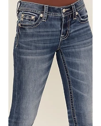 Miss Me Women's Medium Wash Mid Rise 32" Bootcut Stretch Denim Jeans