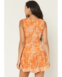 Angie Women's Floral Print Sleeveless Knot Front Mini Dress