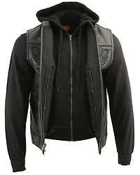 Milwaukee Leather Men's Leather Concealed Carry Vest with Reflective Skulls and Removeable Hoodie - 4X