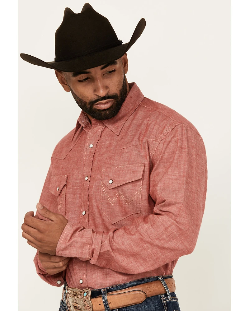 Wrangler Men's Vintage Chambray Solid Long Sleeve Snap Western Shirt