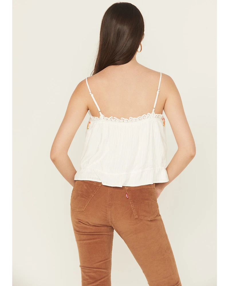 Miss Me Women's Floral Embroidered Cropped Tank Top
