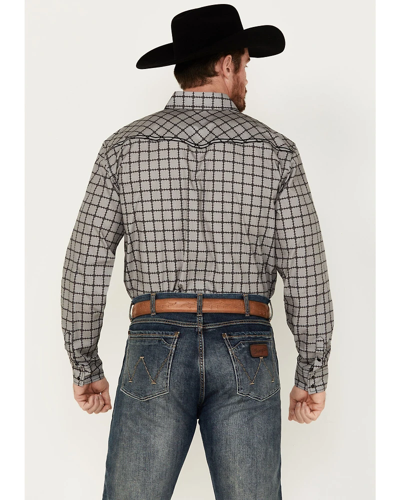 Cowboy Hardware Men's Barbed Wire Print Long Sleeve Snap Western Shirt