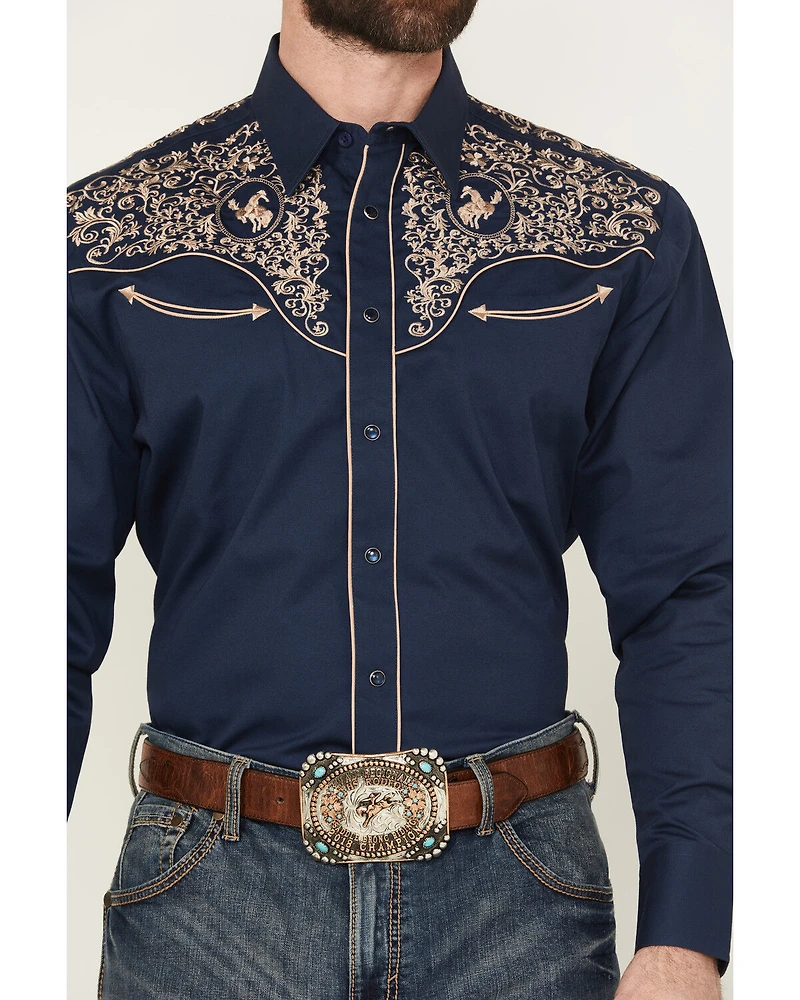 Rodeo Clothing Men's Embroidered Long Sleeve Pearl Snap Western Shirt