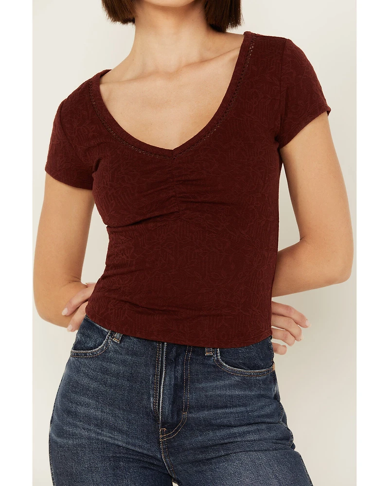 Shyanne Women's V Neck Short Sleeve Stretch Knit Top