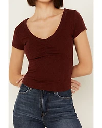 Shyanne Women's V Neck Short Sleeve Stretch Knit Top