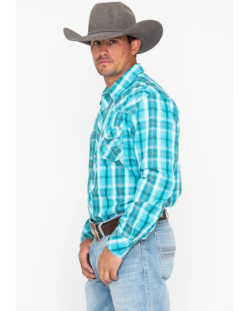 Rock & Roll Denim Men's Poplin Plaid Print Snap Long Sleeve Western Shirt