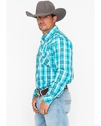 Rock & Roll Denim Men's Poplin Plaid Print Snap Long Sleeve Western Shirt