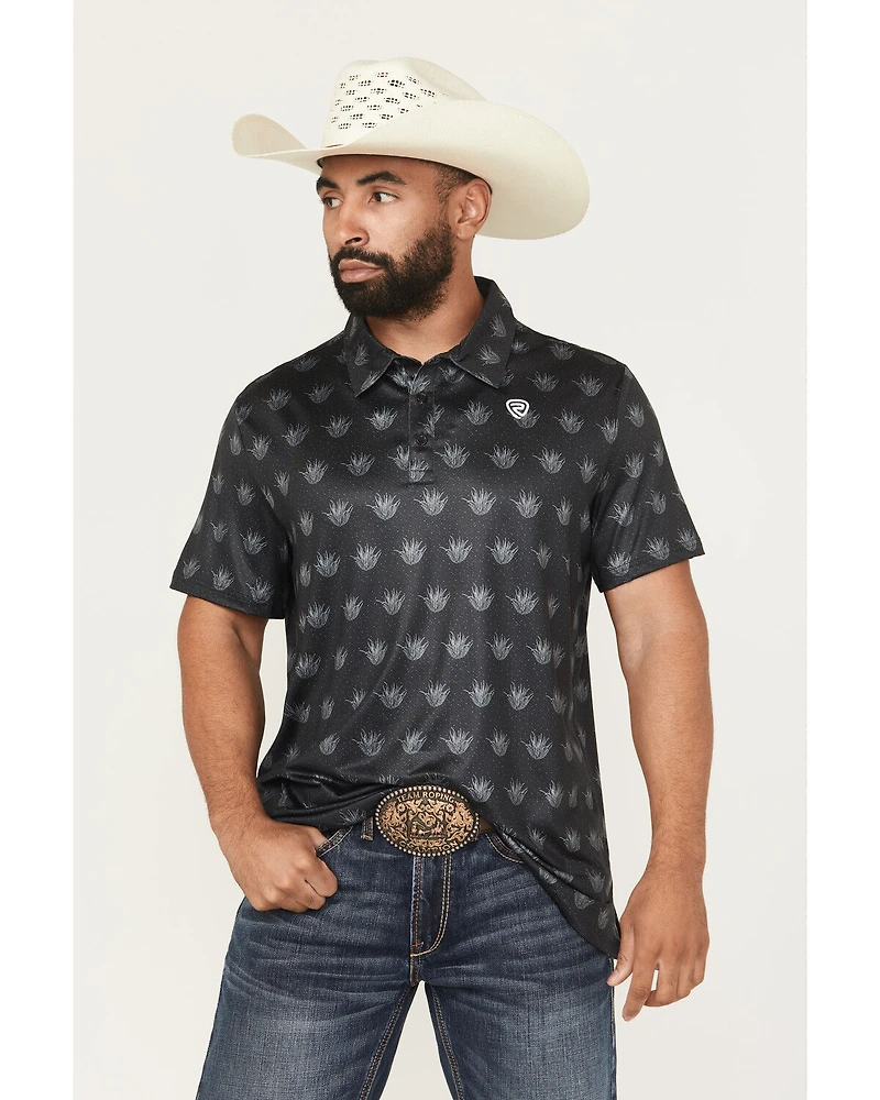 Rock & Roll Denim Men's Agave Print Short Sleeve Button-Down Stretch Polo