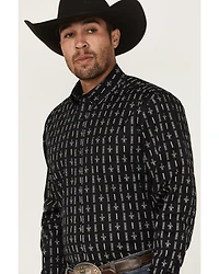 RANK 45® Tiki Room Striped Print Long Sleeve Button-Down Stretch Western Shirt