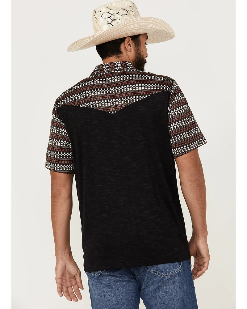 RANK 45® Men's Stripewood Tech Color Block Short Sleeve Button-Down Polo Shirt