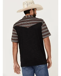 RANK 45® Men's Stripewood Tech Color Block Short Sleeve Button-Down Polo Shirt