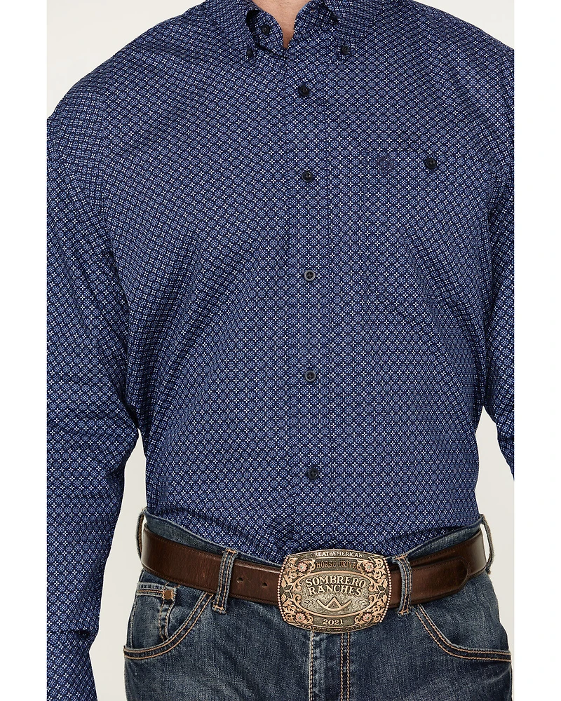 George Strait by Wrangler Men's Geo Print Long Sleeve Button-Down Western Shirt