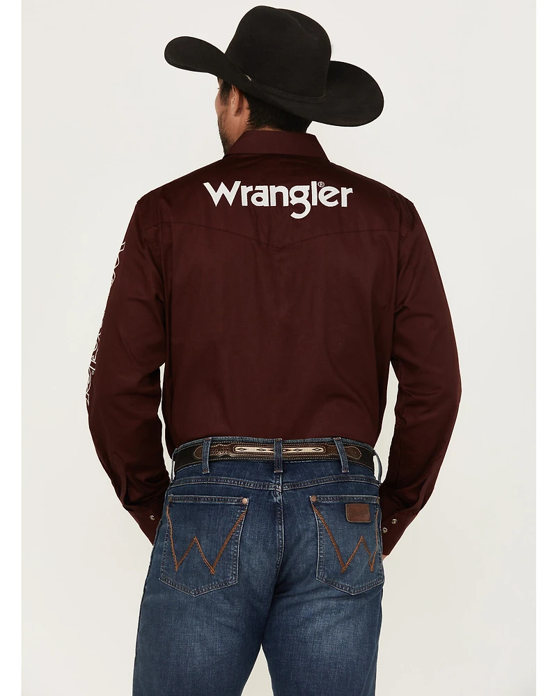 Wrangler Men's Logo Solid Long Sleeve Snap Western Shirt
